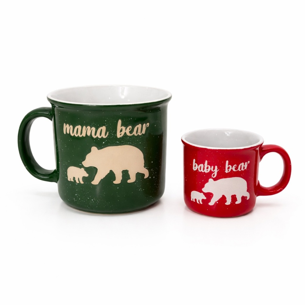 Holly & Joy Baby Bear and Mama‎ Bear Speckled Drinking Cups Set- Green & Red